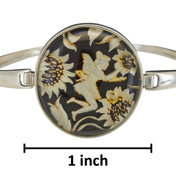 Fairy and Flower Cameo Amber Sterling Silver Bracelet