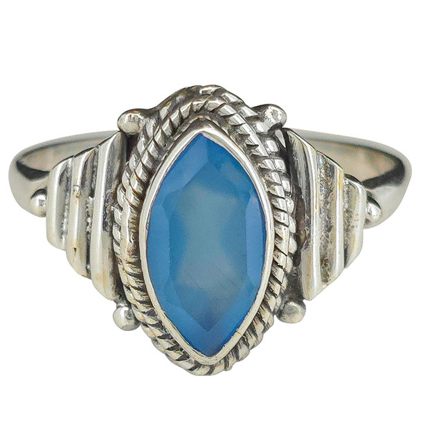 Faceted Blue Chalcedony Sterling Silver Ring