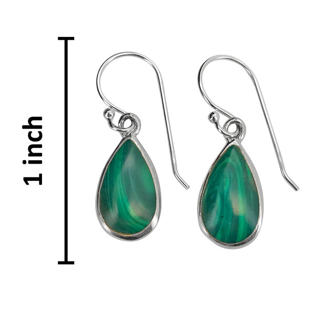 Teardrop Malachite Sterling Silver Hook Earrings