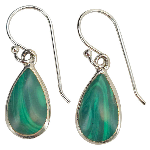 Teardrop Malachite Sterling Silver Hook Earrings