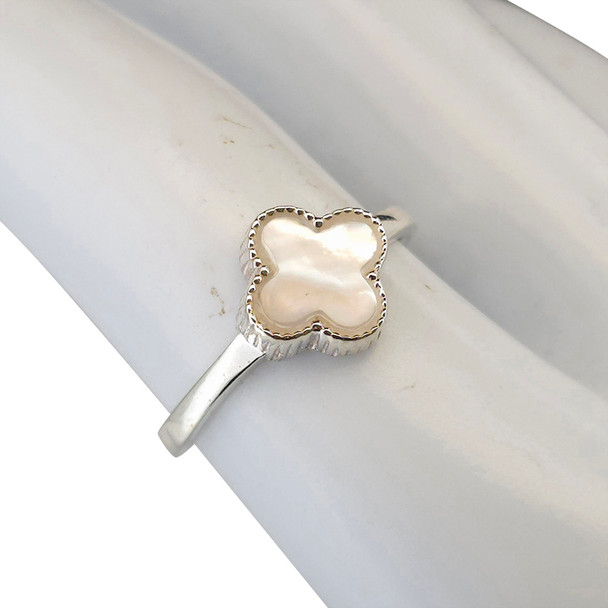 Mother-of-Pearl Sterling Silver Four Leaf Clover Ring