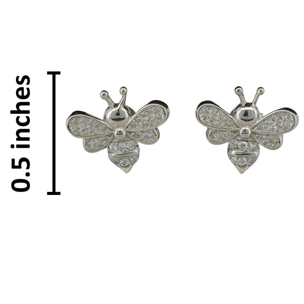 Cubic Zirconia Sterling Silver Bee Stud Earrings