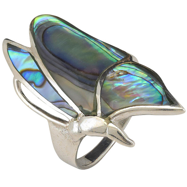 Abalone Shell Sterling Silver Butterfly Ring