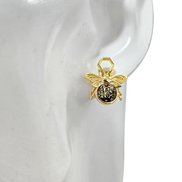 Amber Gold Plated Silver Bee on Honeycomb Stud Earrings