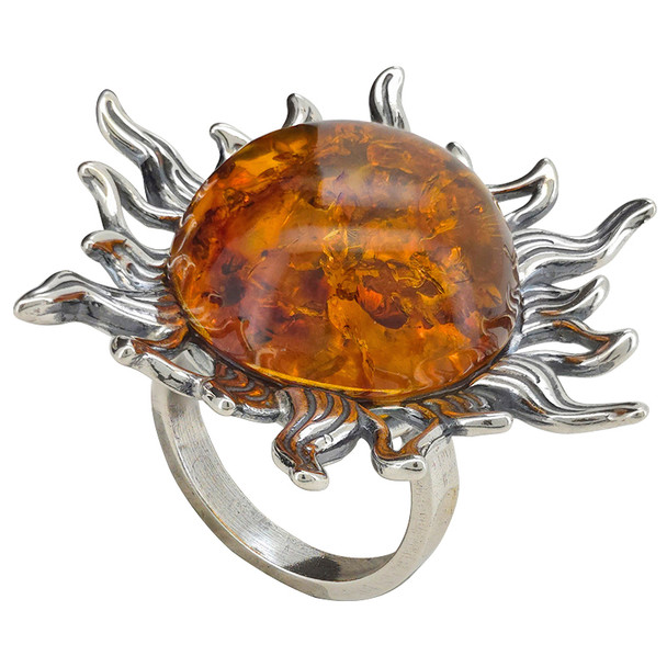 Oxidized Sun Cognac Amber Sterling Silver Statement Ring