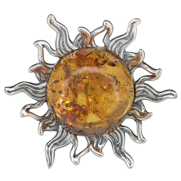 Oxidized Sun Cognac Amber Sterling Silver Statement Ring