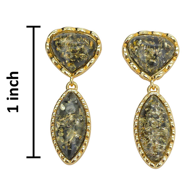 14K Gold Plated Silver Green Amber Classic Post Earrings