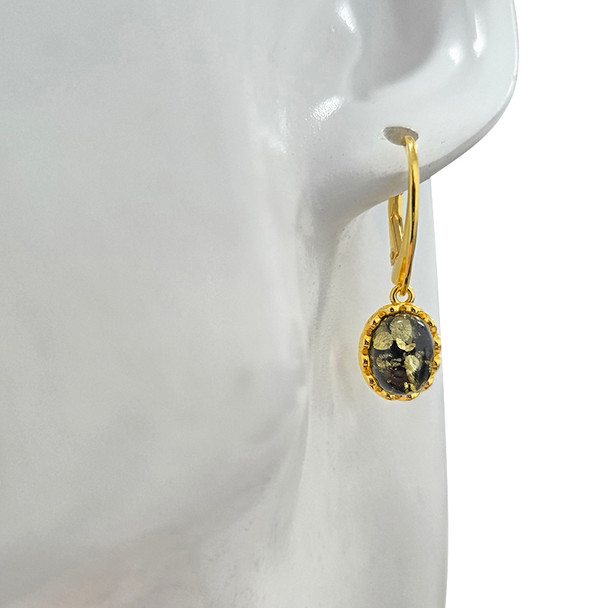 14K Gold Plated Silver Green Amber Classic Oval Earrings