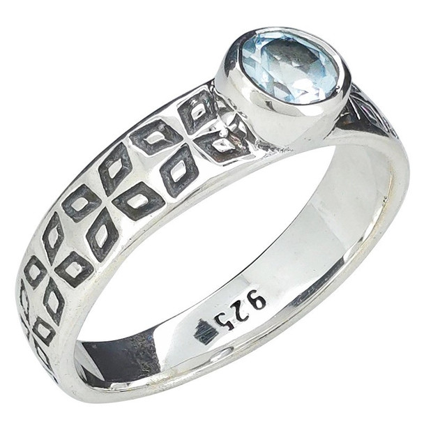 Faceted Blue Topaz Sterling Silver Ring