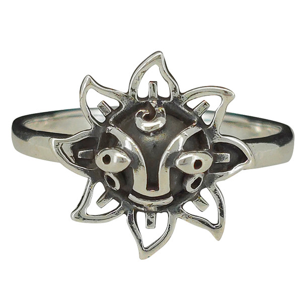 Sun with Face Sterling Silver Ring