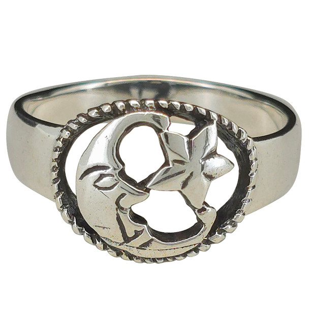 Celestial Moon and Star Sterling Silver Ring