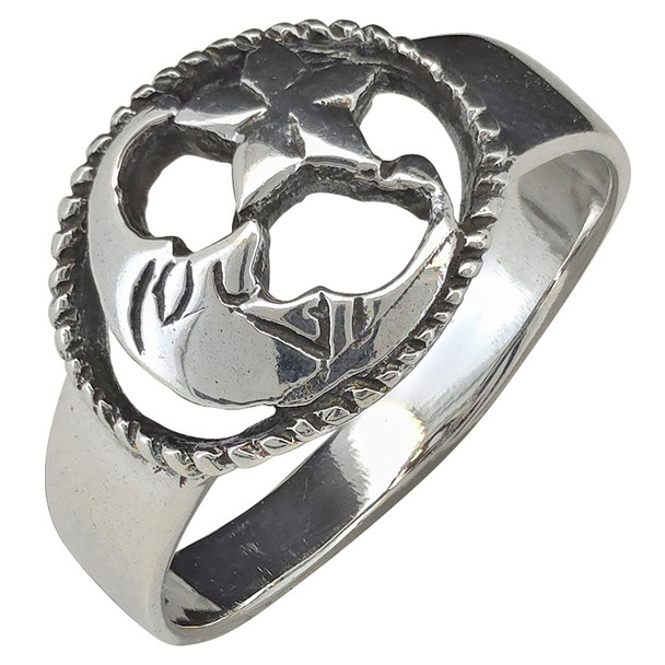 Celestial Moon and Star Sterling Silver Ring