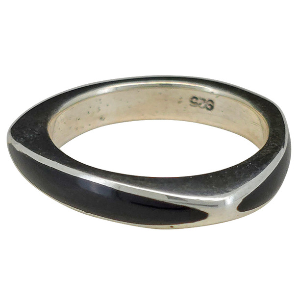 Black Onyx Triangular Sterling Silver Stacking Band Ring