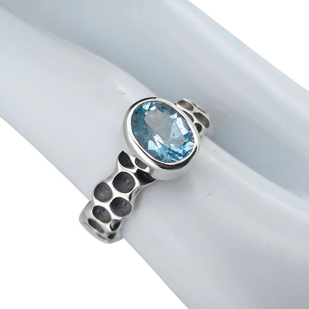 Faceted Blue Topaz Sterling Silver Ring