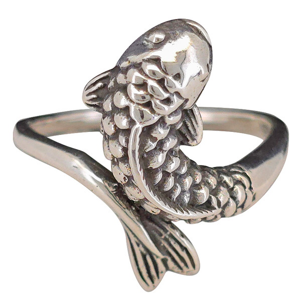 Koi Fish Wrapped Tail Sterling Silver Ring