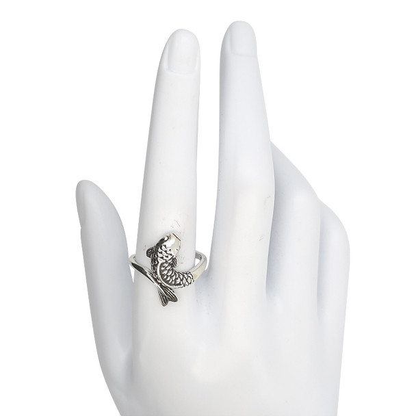Koi Fish Wrapped Tail Sterling Silver Ring