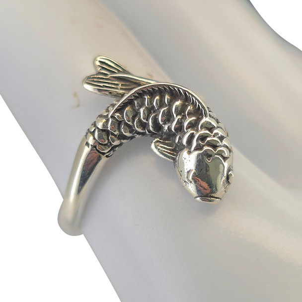 Koi Fish Wrapped Tail Sterling Silver Ring