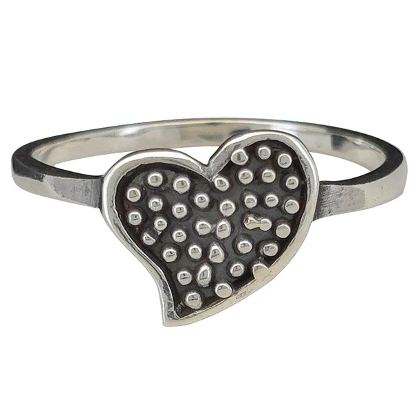 Dotted Heart Textured Sterling Silver Ring
