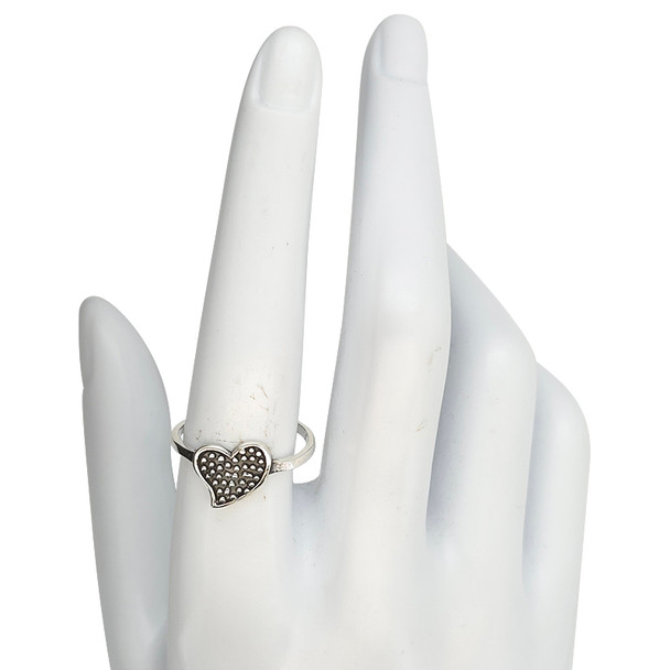 Dotted Heart Textured Sterling Silver Ring
