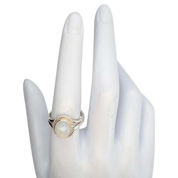 Classic Twist Rim Oval Moonstone Sterling Silver Ring