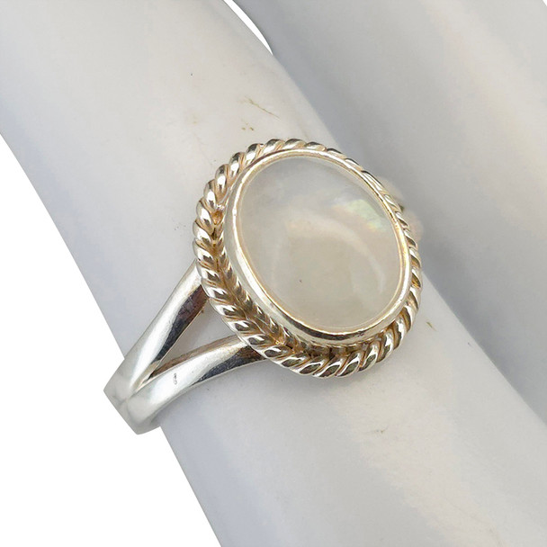 Classic Twist Rim Oval Moonstone Sterling Silver Ring