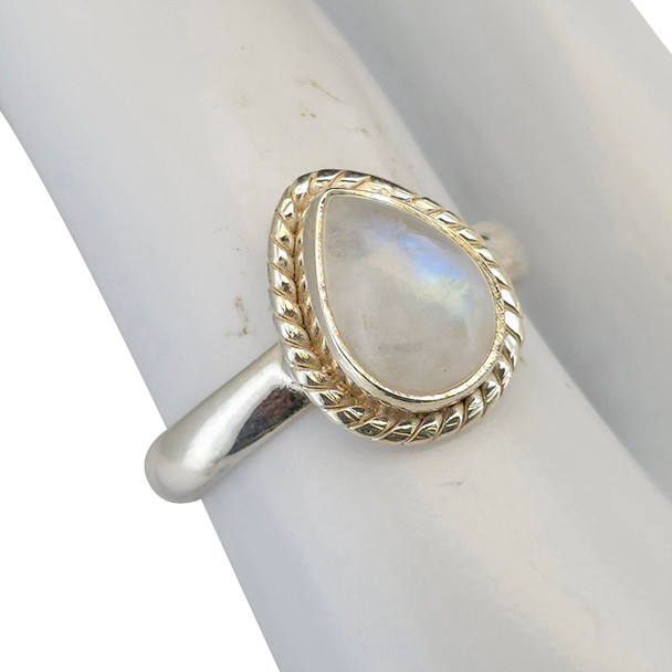 Classic Twist Rim Teardrop Moonstone Sterling Silver Ring