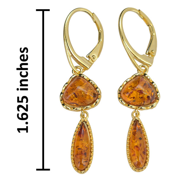 14K Gold Plated Silver Cognac Amber Classic Teardrop Earrings