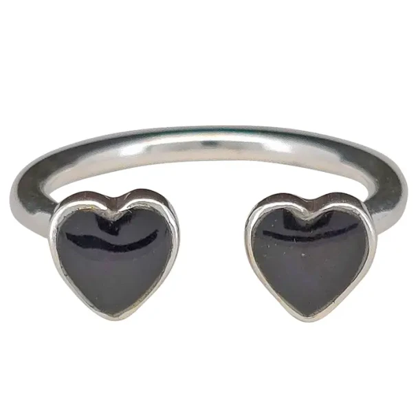 Open Heart Sterling Silver Black Onyx Ring