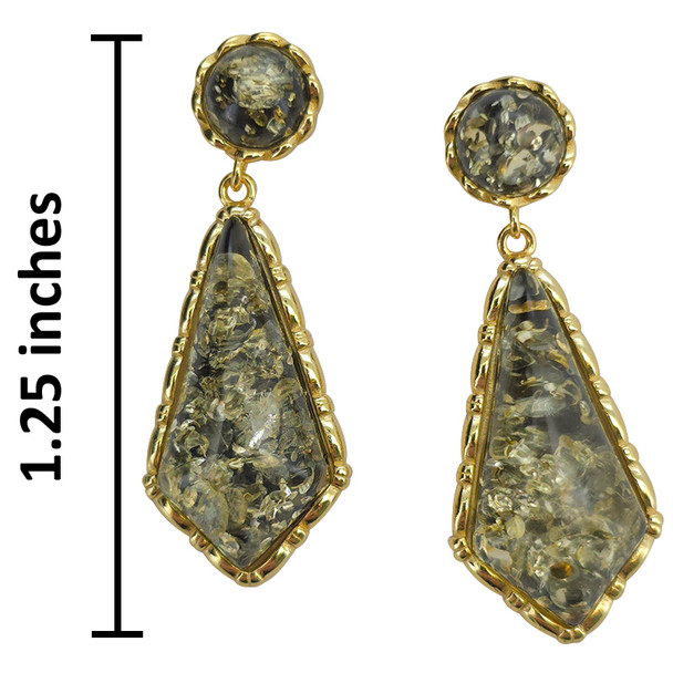 14K Gold Plated Green Amber Kite Post Dangle Earrings