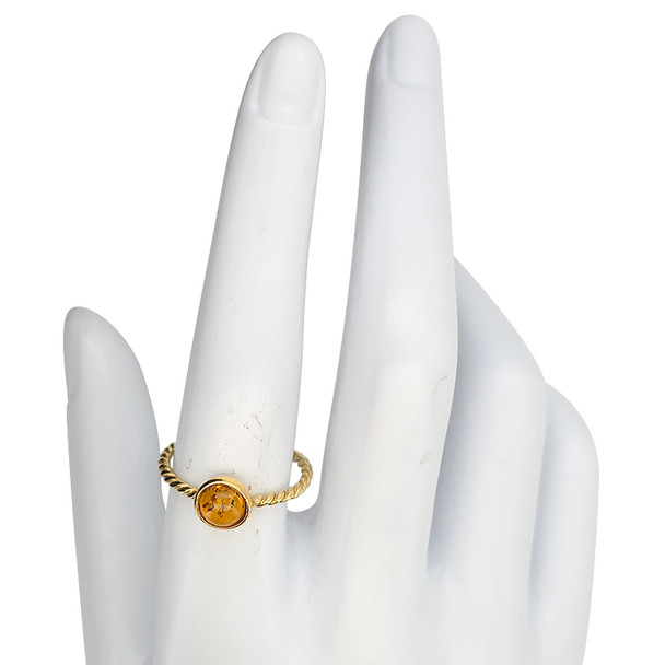 14K Gold Plated Twisted Cognac Round Solitaire Ring