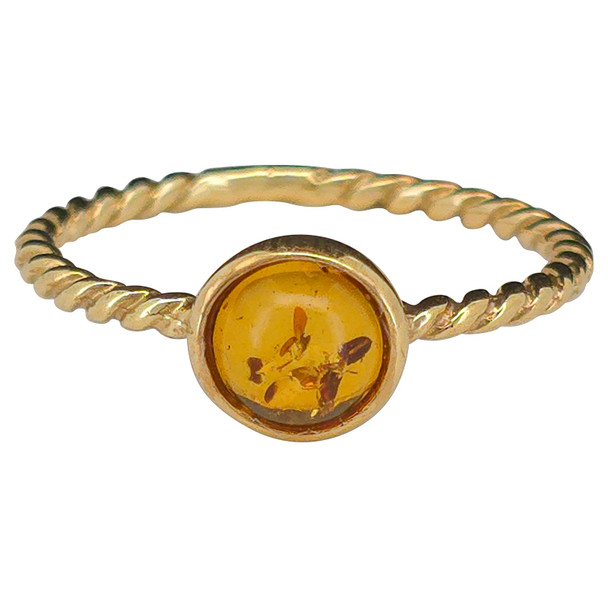 14K Gold Plated Twisted Cognac Round Solitaire Ring