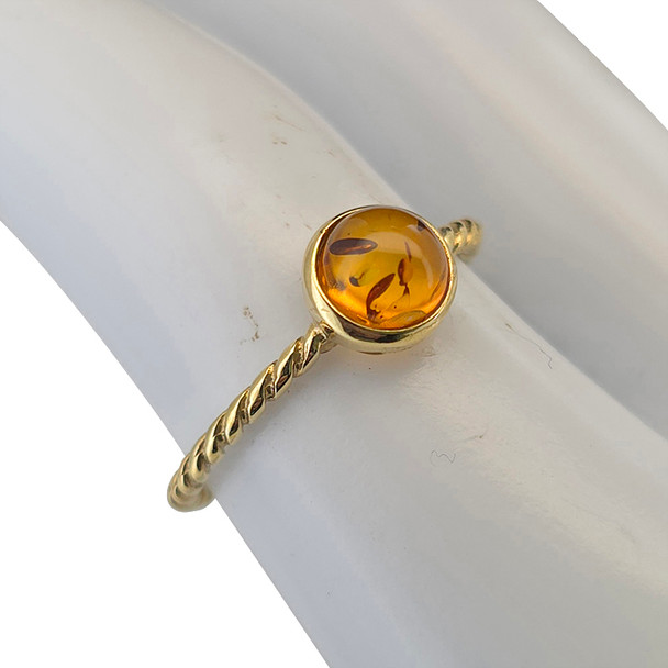 14K Gold Plated Twisted Cognac Round Solitaire Ring