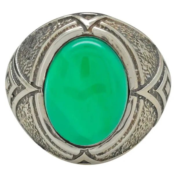 Green Onyx Sterling Silver Men's Ring