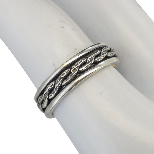 Sterling Silver Textured Chain Spinner Ring
