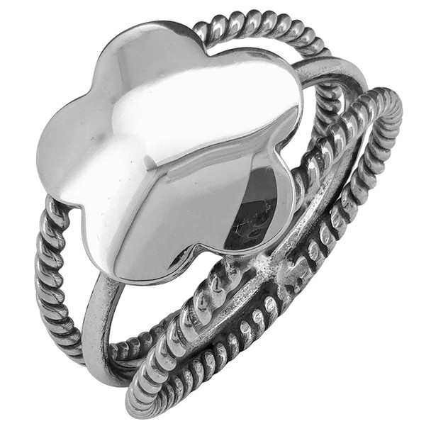 Sterling Silver Layered Flat Flower Ring