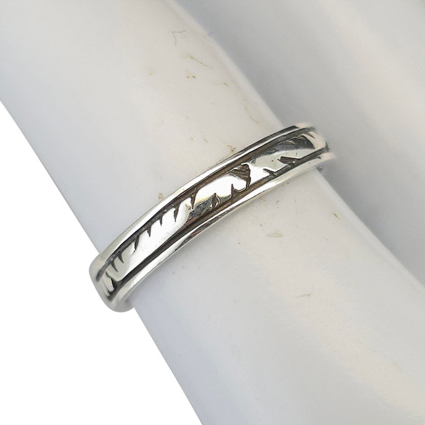 Irregular Notch Design Sterling Silver Stacking Band Ring