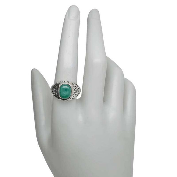 Green Onyx Thick Sterling Silver Unisex Stadium Ring