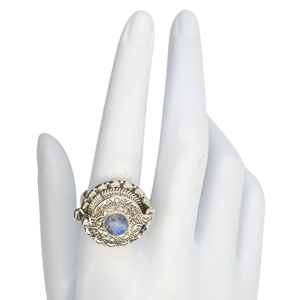 Detailed Art Nouveau Moonstone Sterling Silver Locket Ring