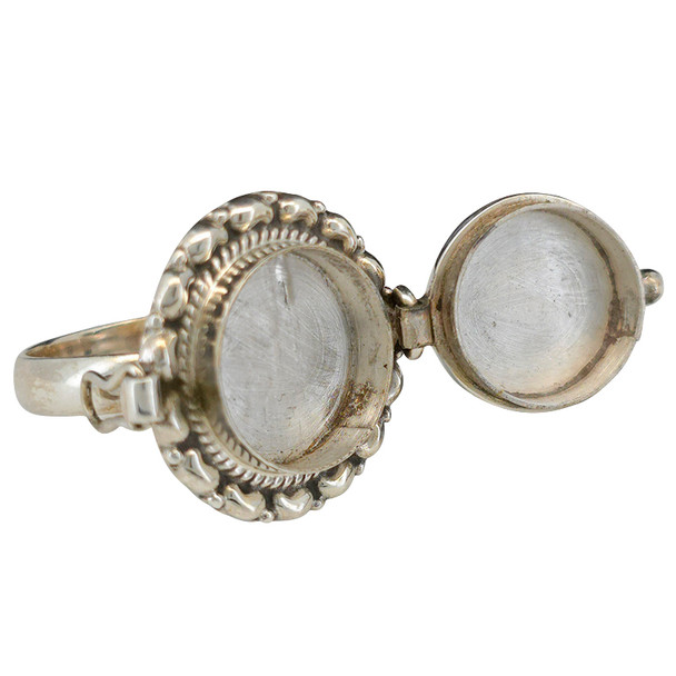 Detailed Art Nouveau Moonstone Sterling Silver Locket Ring
