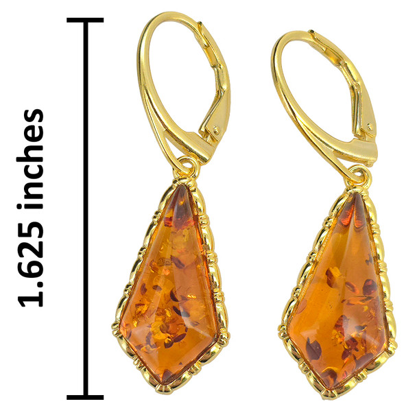 14K Gold Plated Cognac Amber Kite Hook Earrings