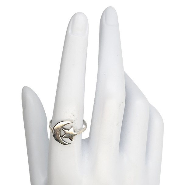 Sterling Silver Moon And Star Ring