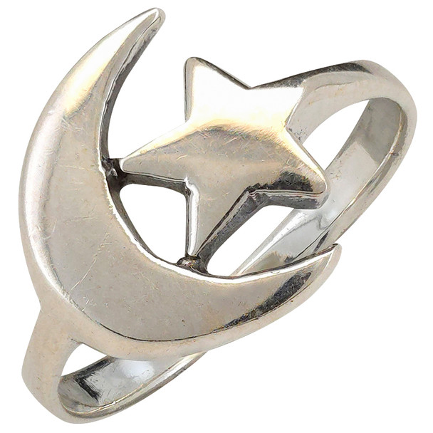 Sterling Silver Moon And Star Ring
