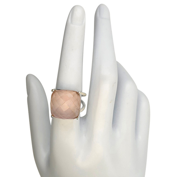 Faceted Rose Quartz Sterling Silver Ring