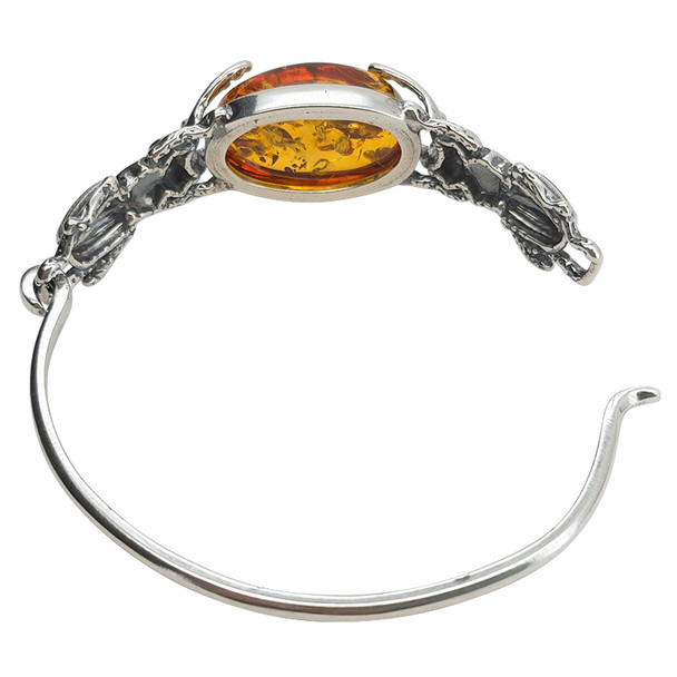 Amber Oxidized Silver Stag/Scarab Beetle Handmade Cuff Bracelet