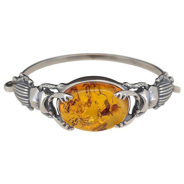 Amber Oxidized Silver Stag/Scarab Beetle Handmade Cuff Bracelet