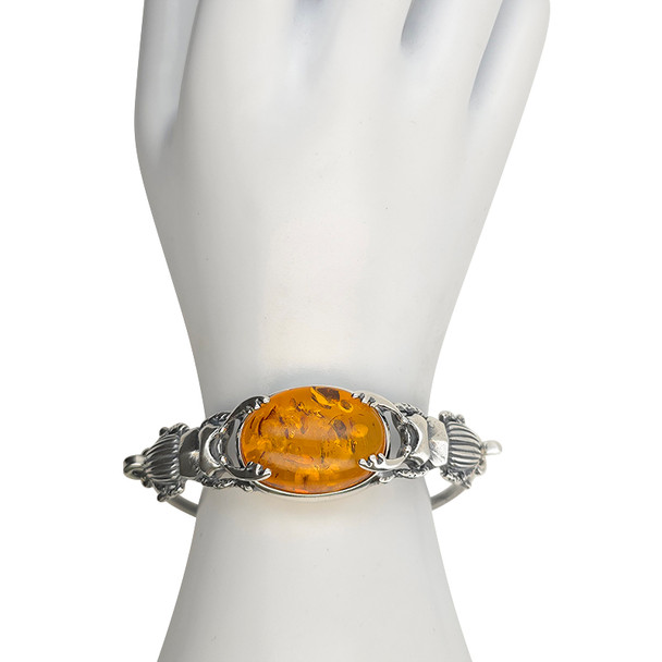 Amber Oxidized Silver Stag/Scarab Beetle Handmade Cuff Bracelet