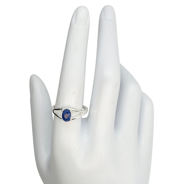 Open Faceted Oval Sapphire Sterling Silver Ring