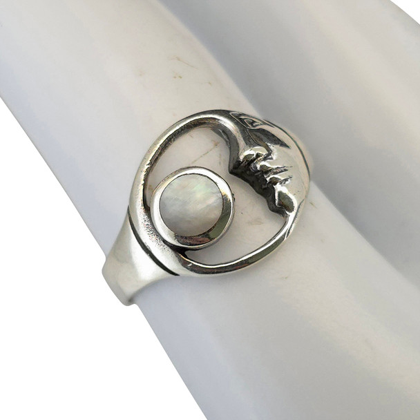 Sun And Moon Mother Of Pearl Silver Ring
