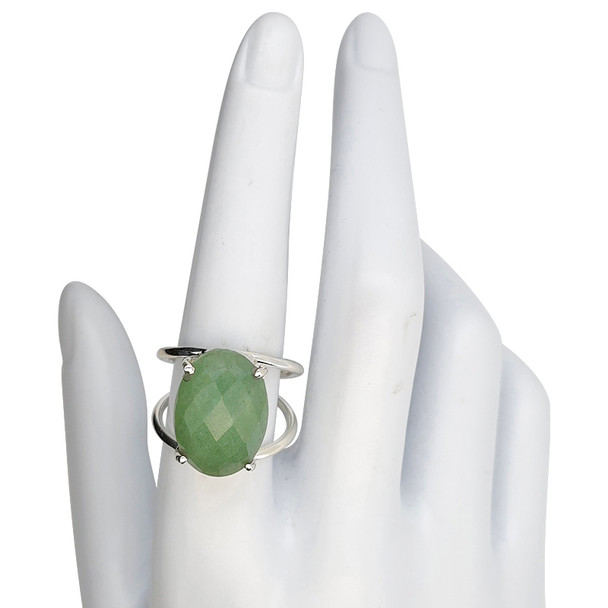 Faceted Green Aventurine Sterling Silver Ring