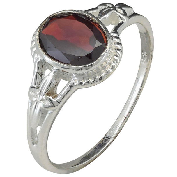 Faceted Garnet Sterling Silver Ring
